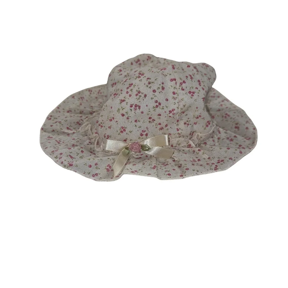 Toddler Girl Floral Sun Hat Pink Cream Ruffle Bow Whimsical Cottagecore 10